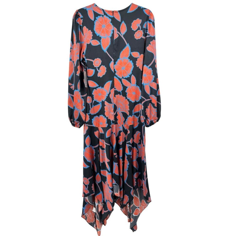 MELLODAY Women's Gray Orange Floral Silky Long Sleeve Maxi Dress NWT Small - Picture 8 of 8